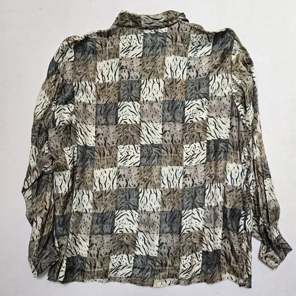 VTG 100% Silk Sheer Blouse Womens Plus Size 3XL Button Front Animal Print - Picture 3 of 7